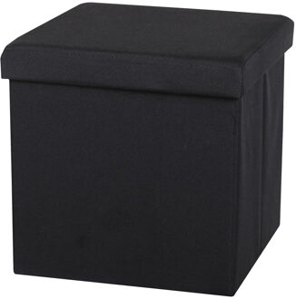 Poef/hocker - opbergbox zit krukje - zwart - linnen/mdf - 37 x 37 cm - opvouwbaar - Poefs