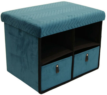 Poef/hocker opvouwbaar -2 laden - stof - opbergbox - groen - polyester/mdf - 38 x 50 cm