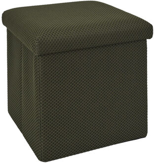 Poef/hocker opvouwbaar Atome - stof - opbergbox - donkergroen - polyester/mdf - 38 x 38 cm