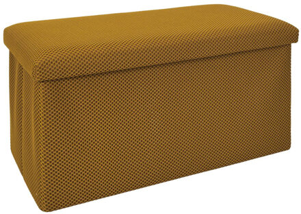 Poef/hocker opvouwbaar Atome - stof - opbergbox - okergeel - 2 persoons - 76 x 38 x 38 cm