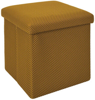 Poef/hocker opvouwbaar Atome - stof - opbergbox - okergeel - polyester/mdf - 38 x 38 cm