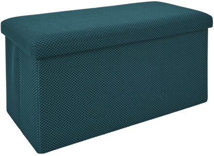 Poef/hocker opvouwbaar Atome - stof - opbergbox - petrol blauw - 2 persoons - 76 x 38 x 38 cm