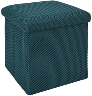 Poef/hocker opvouwbaar Atome - stof - opbergbox - petrol blauw - polyester/mdf - 38 x 38 cm