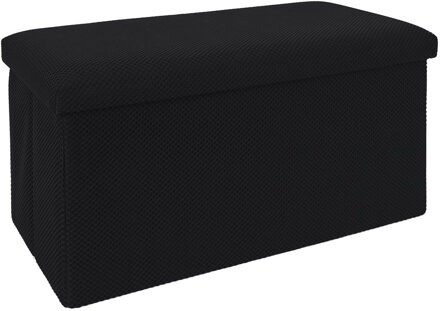 Poef/hocker opvouwbaar Atome - stof - opbergbox - zwart - 2 persoons - 76 x 38 x 38 cm
