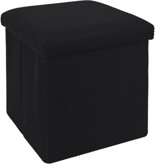 Poef/hocker opvouwbaar Atome - stof - opbergbox - zwart - polyester/mdf - 38 x 38 cm