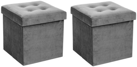 Poef/hocker/voetenbankje - 2x - opbergbox - zilvergrijs - PU/MDF - 38 x 38 cm - Poefs