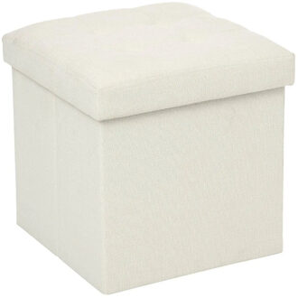 Poef/hocker/voetenbankje - opbergbox - beige - PU/MDF - 38 x 38 cm - Poefs