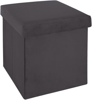 Poef/hocker/voetenbankje - opbergbox - donkergrijs - PO/MDF - 38 x 38 x 38 cm - Poefs
