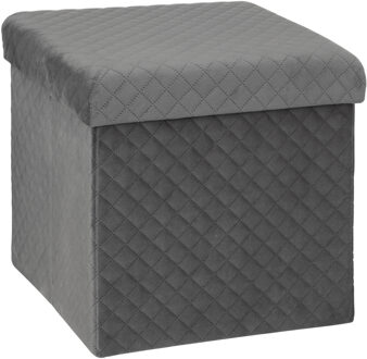 Poef/hocker/voetenbankje - opbergbox - fluweel donkergrijs - PO/MDF - 31 x 31 x 31 cm - Poefs