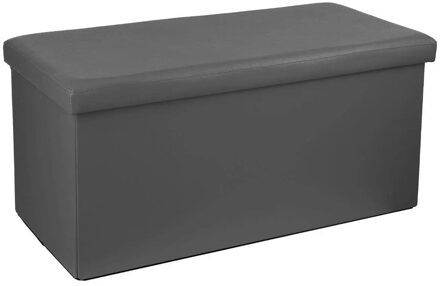 Poef/hocker/voetenbankje - opbergbox - grijs - PU/MDF - 76 x 38 x 38 cm - Poefs