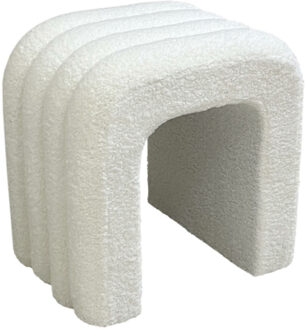 Poef/krukje Arc - boucl? stof - wit - 41 x 42 x 29 cm - bijzet stoeltjes