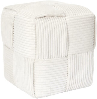 Poef/krukje Cocoon - ribstof - creme wit - 36 x 36 x 38 cm - vierkant - bijzet stoeltjes