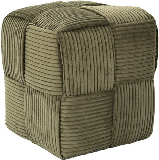 Poef/krukje Cocoon - ribstof - olijfgroen - 36 x 36 x 38 cm - vierkant - bijzet stoeltjes