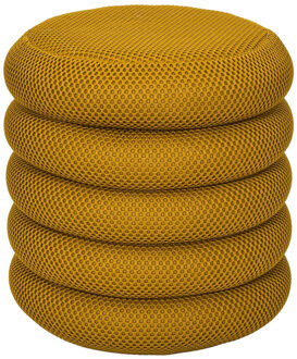 Poef/krukje Freya - stof - okergeel - met opbergruimte - D37 x H44 cm - bijzet stoeltjes