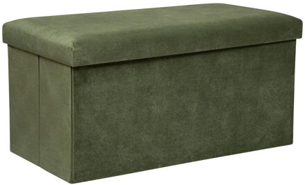 Poef/krukje/hocker Amber - Opvouwbare opslag box - fluweel Dennengroen - 76 x 38 x 38 cm - Poefs