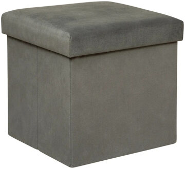 Poef/krukje/hocker Amber - Opvouwbare opslag box - fluweel Donkergrijs - D38 x H38 cm - Poefs