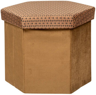 Poef/krukje/hocker Jiling - Opvouwbaar/opslag box 60L - Camel bruin - D40 x H38 cm - Poefs
