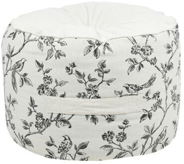 Poef om te zitten Blossom - stof - wit - D40 x H30 cm - bijzet stoeltjes