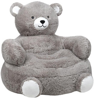 Poef om te zitten Pluche Beer - grijs - D45 x H45 cm - bijzet stoeltje voor kinderen - polyester