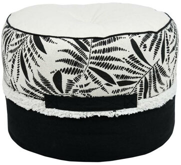 Poef om te zitten Ziana - stof - wit/zwart - D40 x H30 cm - bijzet stoeltjes