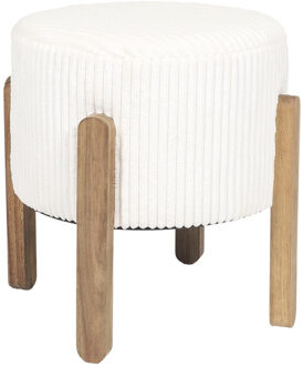 Poef - rond - D35 cm - wit - acacia hout