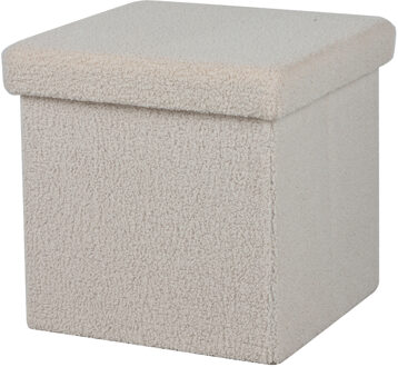 Poef Teddy BOX - hocker - opbergbox - creme wit - polyester/mdf - 38 x 38 cm - opvouwbaar - Poefs