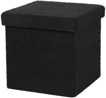 Poef Teddy BOX - hocker - opbergbox - zwart - polyester/mdf - 38 x 38 cm - opvouwbaar - Poefs