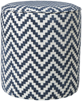 Poef zigzag - blauw/wit - ø35x38 cm
