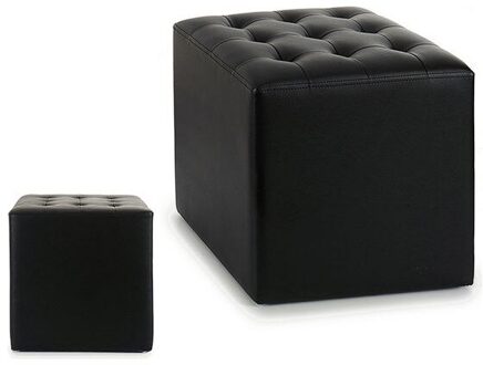 Poef Zwart Leer (35X35X35 Cm)