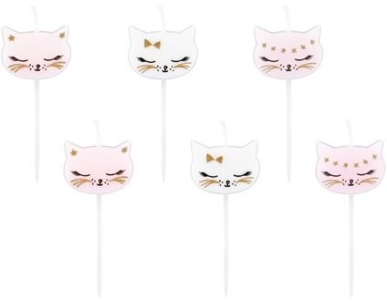 Poes/Poezen kaarsjes - 12 stuks - taartkaarsjes - poezen thema - versiering - verjaardag Roze