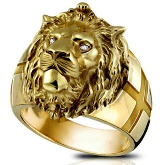 Pofunuhot Stijl Gouden Leeuwenkop Ring Rvs Cool Boy Band Party Leeuw Ring Dominante Mannen Ring Gouden Leeuw hoofd Ring 10