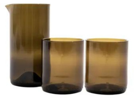 Point-Virgule Point Virgule Set van karaf en 2 glazen uit upcycled glas olijfgroen