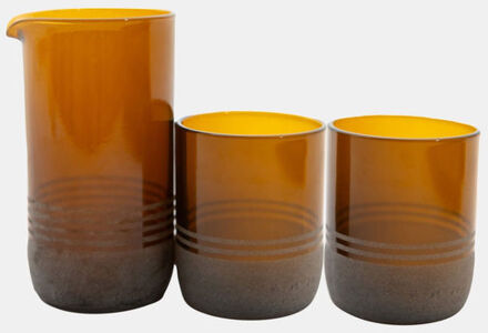 Point-Virgule Set van Karaf en 2 Glazen Upcycled Glas Bruin - One size