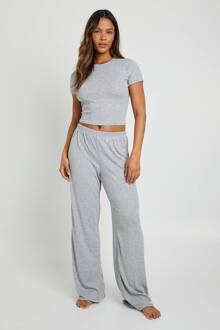 Pointelle Baby Tee En Pyjama Set Met Wijde Pijpen, Grey Marl - 40