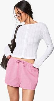 Pointelle Top Met Knoopsluiting En Lange Mouwen, White - 44