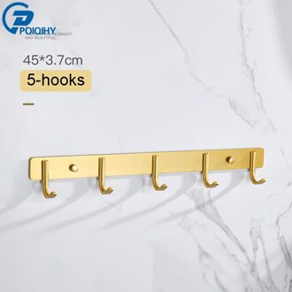 Poiqihy Nordic Geborsteld Goud Badkamer Handdoek Haak Garderobe Kapstok Creatieve Gratis Ponsen Aluminium 3- 6 Haken 45cm 5 hooks