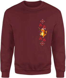 Pokemon Charmander Party Christmas Jumper - Burgundy - S Rood