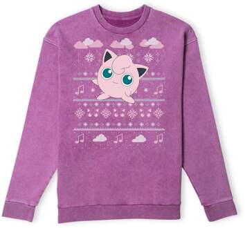 Pokemon Jigglypuff Christmas Christmas Jumper - Purple Acid Wash - XL Paars
