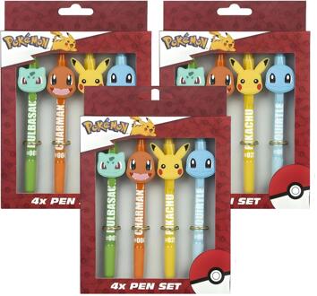 Pokémon Pok?mon Balpennen - set 12x stuks - multi kleuren - kantoor/school - uitdeelcadeautjes