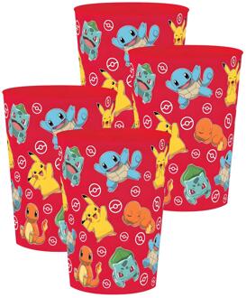 Pokémon Pok?mon thema drinkbeker - 4x - rood - kunststof - 250 ml - onbreekbaar - kinder bekers