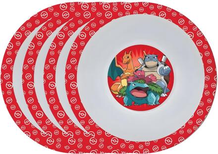 Pokémon Pok?mon thema kinder bordje - 4x - diep - D16 cm - kunststof - rood - kinderservies - kommetje