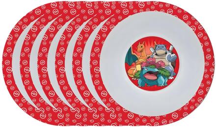 Pokémon Pok?mon thema kinder bordje - 6x - diep - D16 cm - kunststof - rood - kinderservies - kommetje
