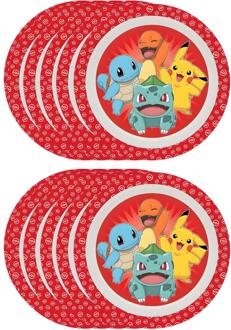 Pokémon Pok?mon thema ontbijt bordje - 10x - rood - D21 cm - kunststof - ontbijtbord - kinderbord