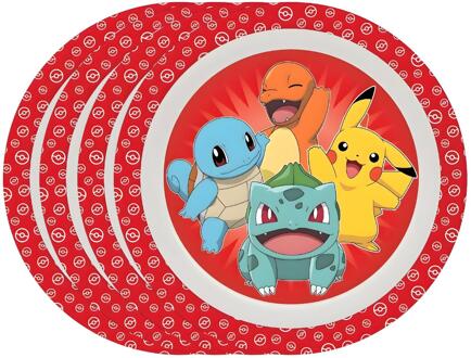 Pokémon Pok?mon thema ontbijt bordje - 4x - rood - D21 cm - kunststof - ontbijtbord - kinderbord