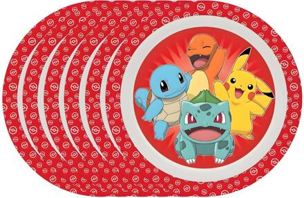 Pokémon Pok?mon thema ontbijt bordje - 6x - rood - D21 cm - kunststof - ontbijtbord - kinderbord