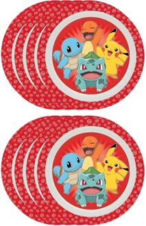 Pokémon Pok?mon thema ontbijt bordje - 8x - rood - D21 cm - kunststof - ontbijtbord - kinderbord