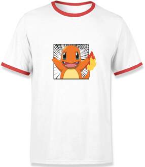 Pokémon Pokédex Charmander #0004 Men's Ringer T-Shirt - White/Red - S