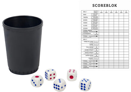 Poker dobbelstenen met scoreblok - met beker - 250 vellen - familie spellen