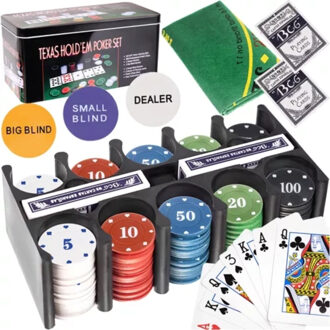 Pokerset - 200 chips - 92 x 58 cm - compleet pokerspel - texas hold'em poker set
