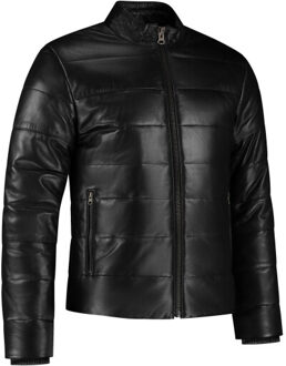 Polar puffer leren jas gewatteerde leren jas Zwart - S